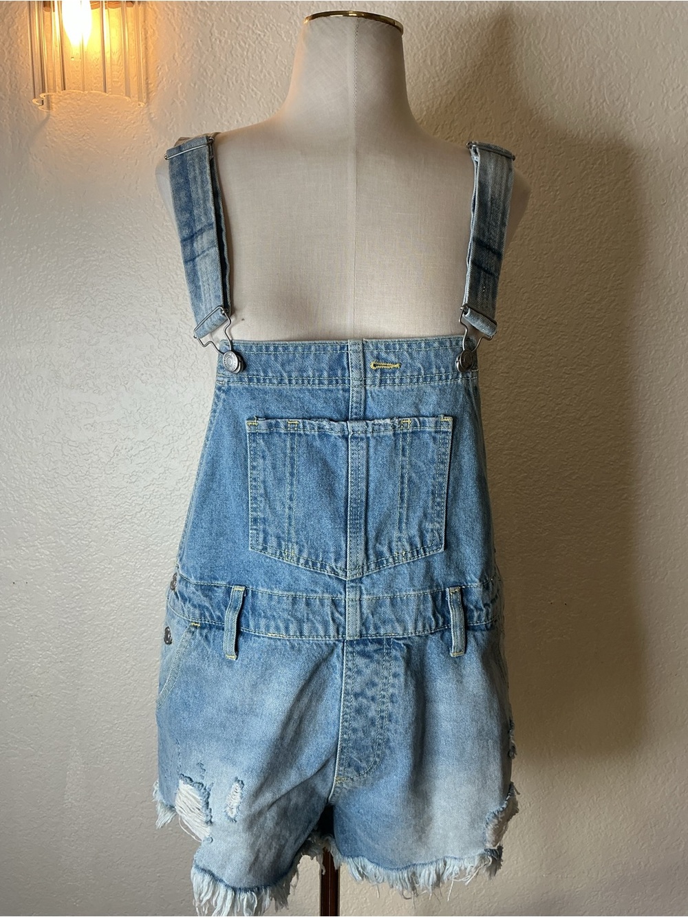 We The Free Light Blue Denim Short Overalls